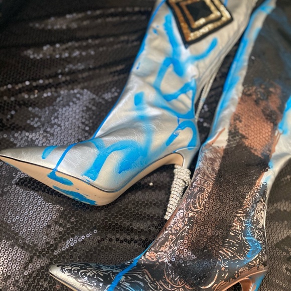 The Silver Baddie Over the Knee Boot Sz 11 - Picture 3 of 16